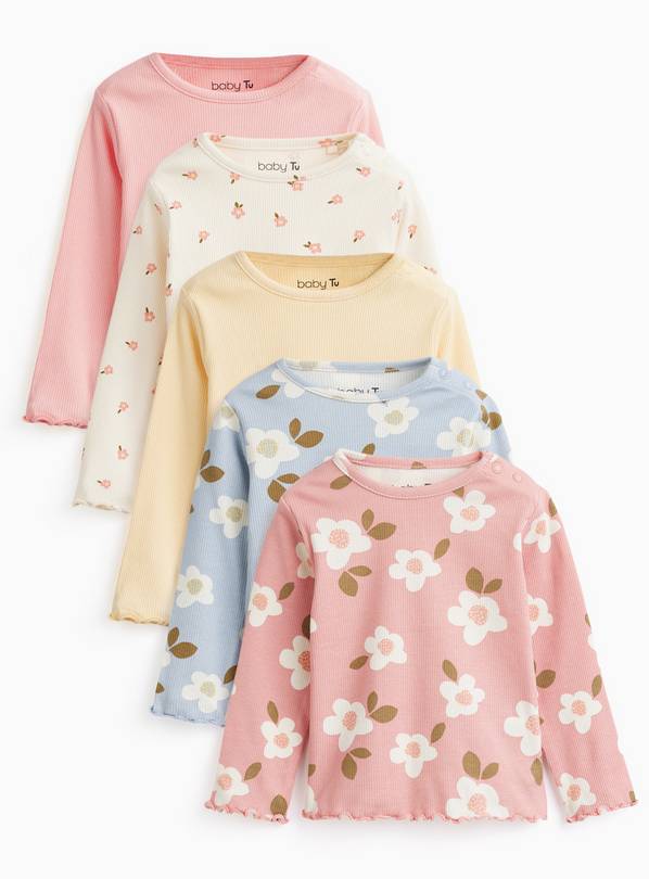 Floral Ribbed Long Sleeve T-Shirts 5 Pack 12-18 months